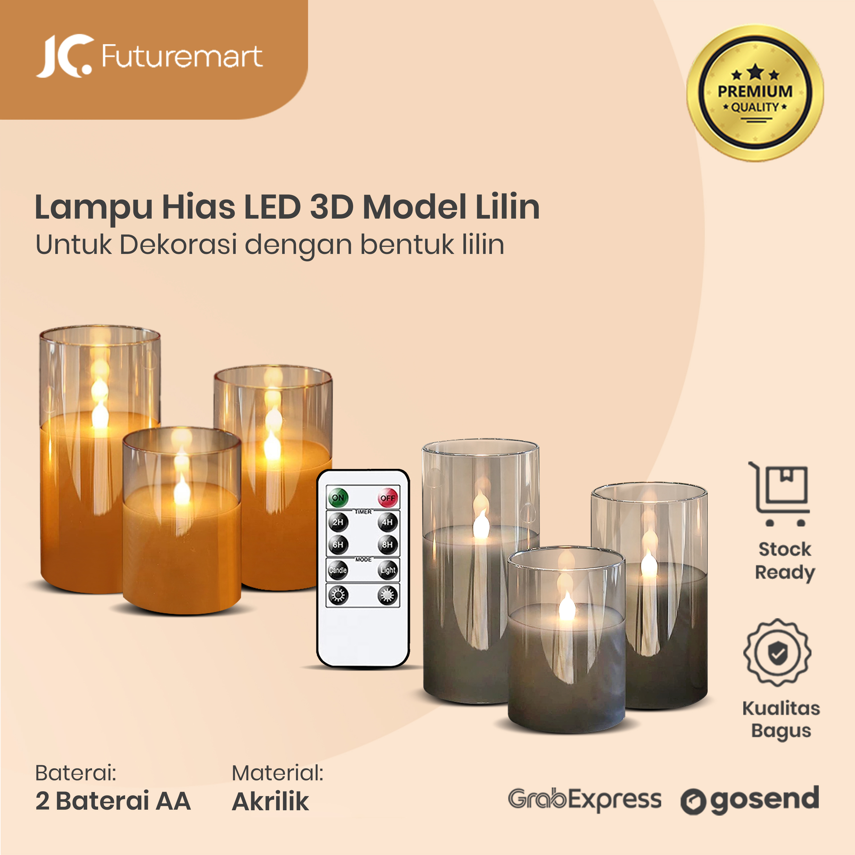 LILIN ELEKTRIK DEKORASI PAJANGAN SET 3 PCS TRIPLE LED CANDLE + REMOTE