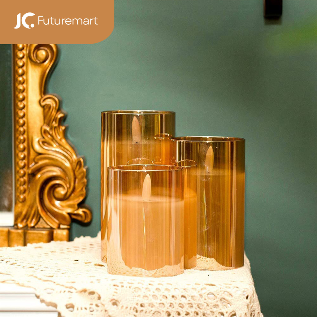 LILIN ELEKTRIK DEKORASI PAJANGAN SET 3 PCS TRIPLE LED CANDLE + REMOTE