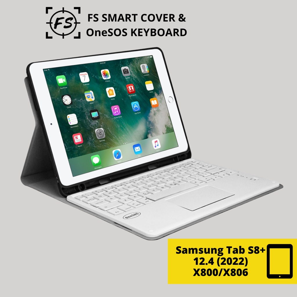 Tab S8+ X800/ X806 Paket Super Lengkap Keyboard + Sarung + Mouse Bluetooth Book Case FS Smart Cover + Keyboard