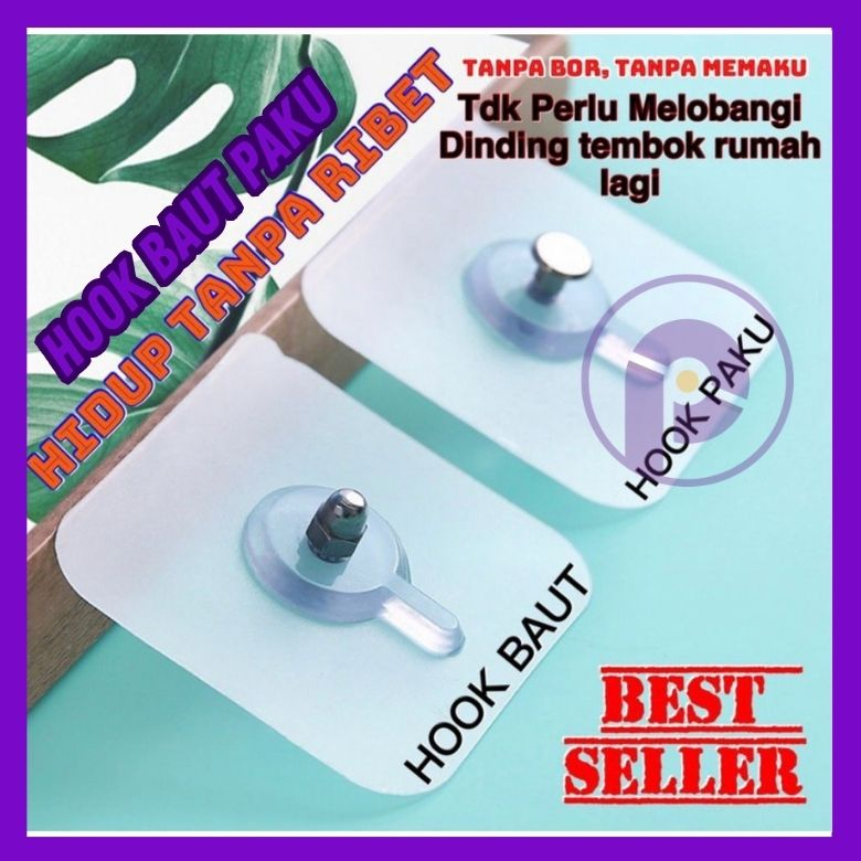 TEMPELAN HOOK BAUT PAKU / TEMPELAN DINDING AJAIB BAUT GANTUNGAN HOOK