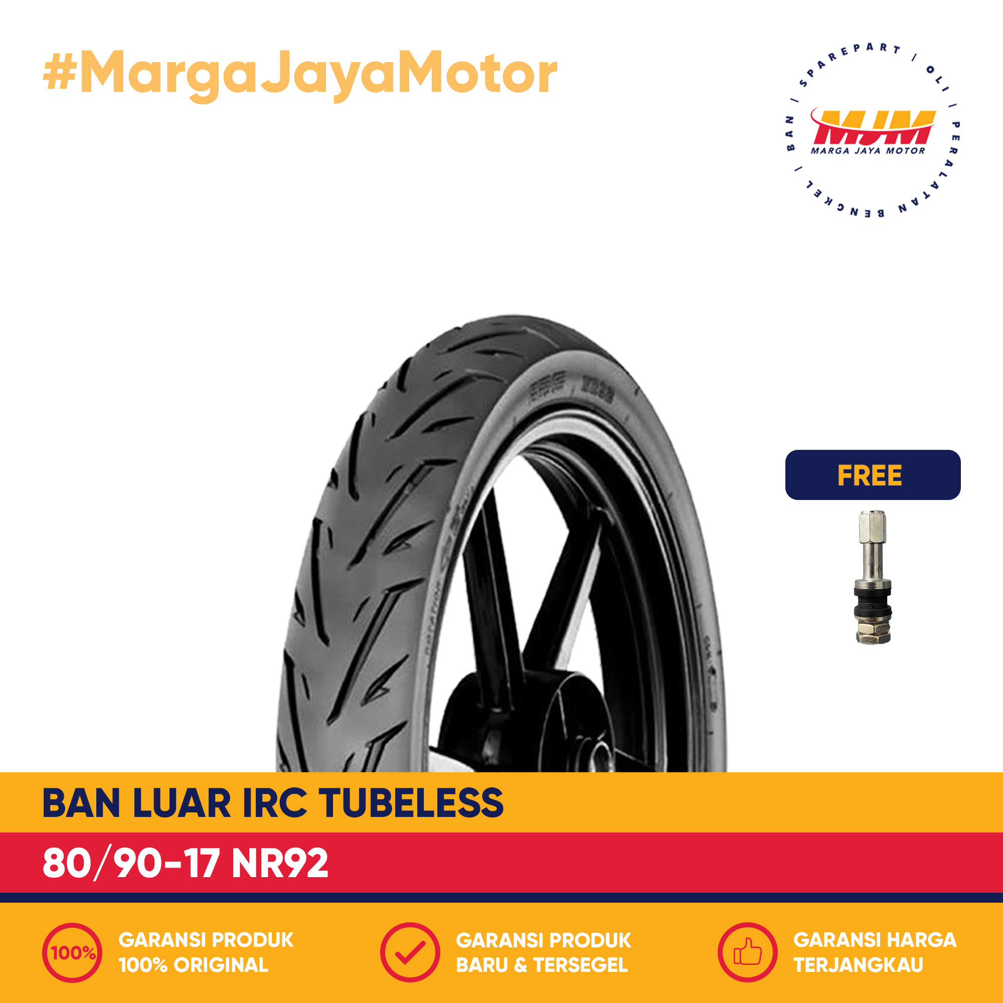 Ban Luar IRC NR92 80/90-17 Tubeless Free Pentil