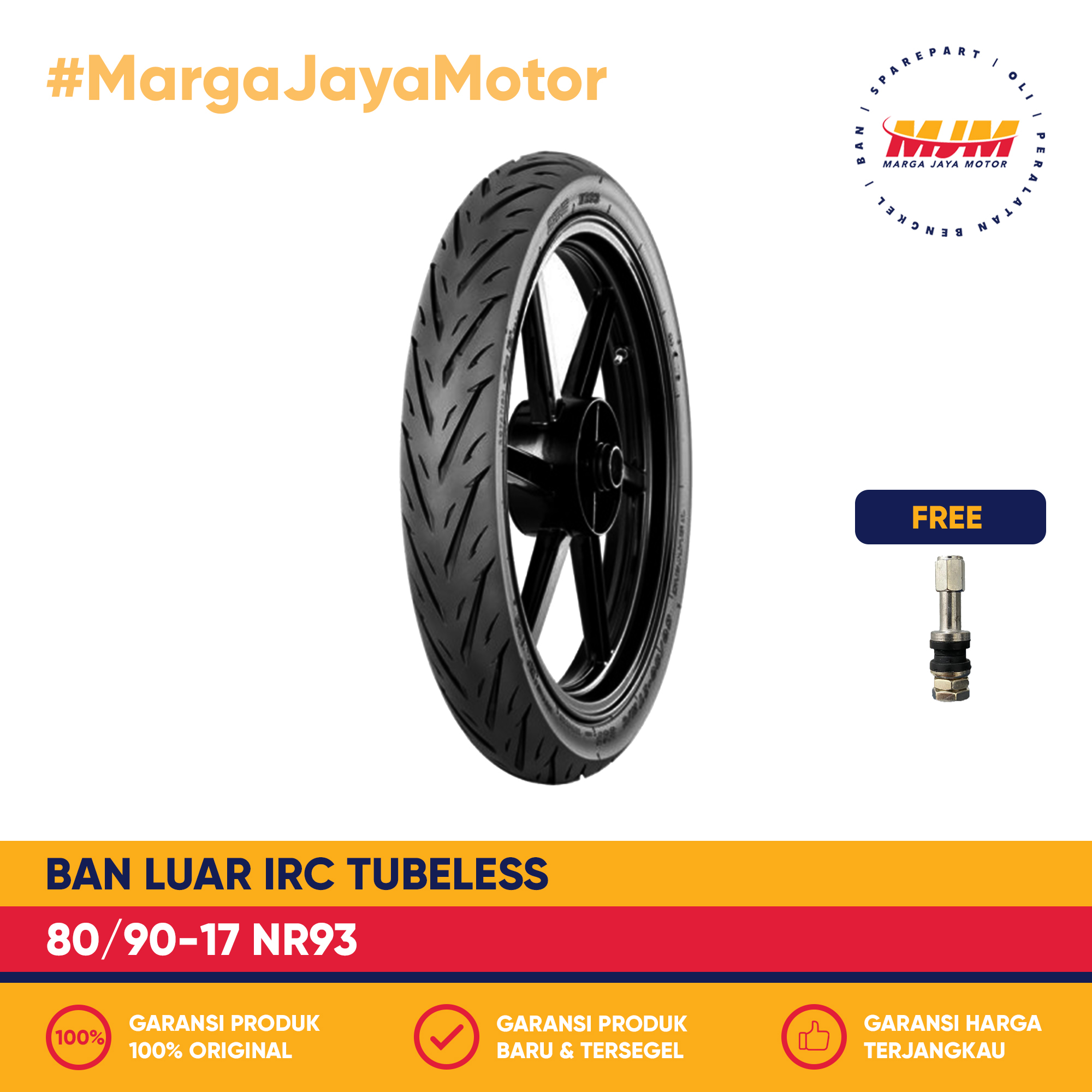 Ban Luar IRC NR93 80/90-17 Tubeless Free Pentil