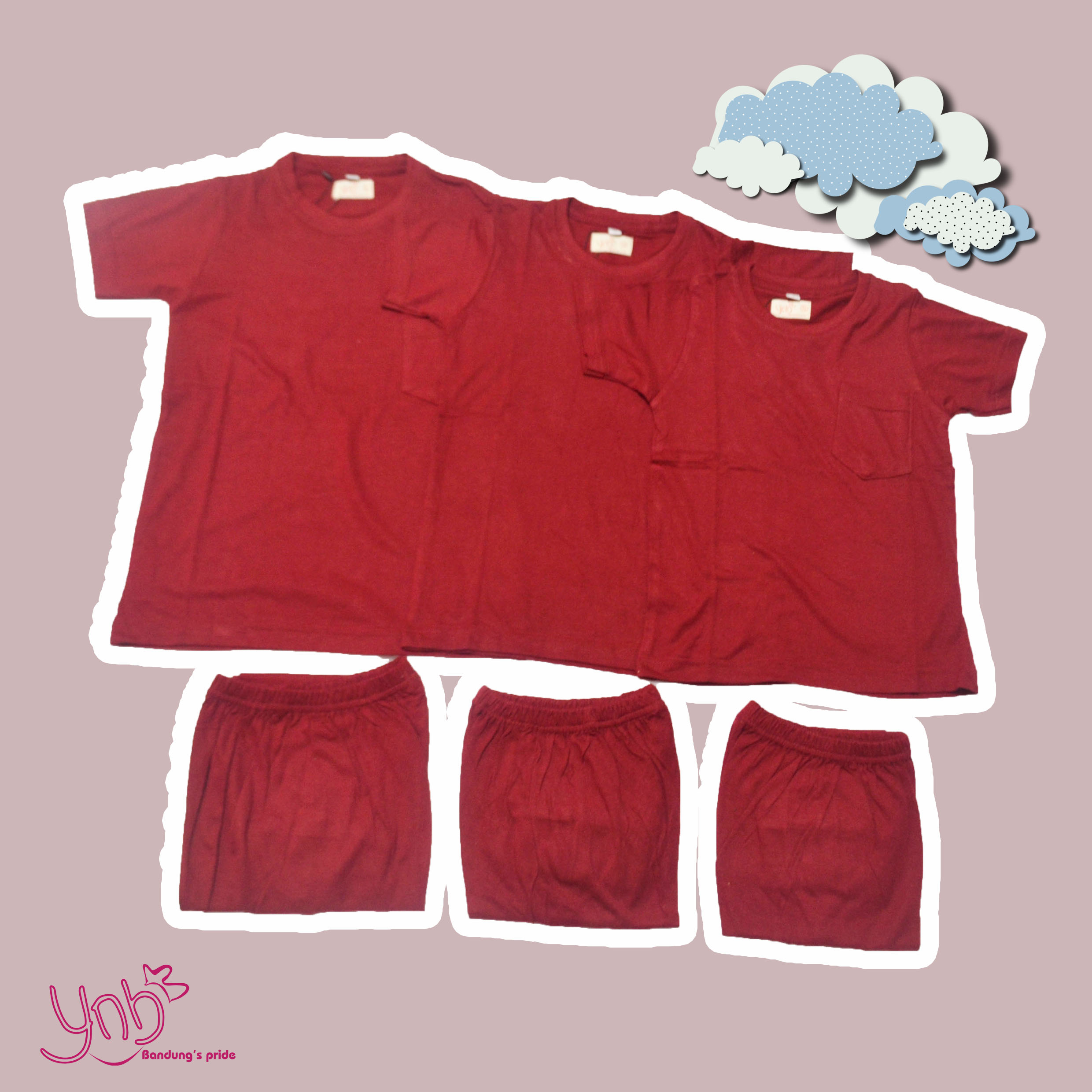 Ynb Bandung's Pride Baju Setelan Anak Perempuan dan Laki-laki daily Warna Maroon 24s cotton Bamboo K