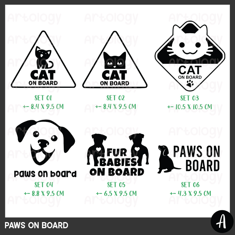 Sticker Mobil Paws On Board Dog Puppy Cat Pet In Car Vinyl Decal Waterproof Non Reflective Stiker Mobil Motor Tahan Air Anjing Kucing Corgi Poodle Frenchie Golden Collie Husky Samoyed Pug Mainecoon British Short Hair