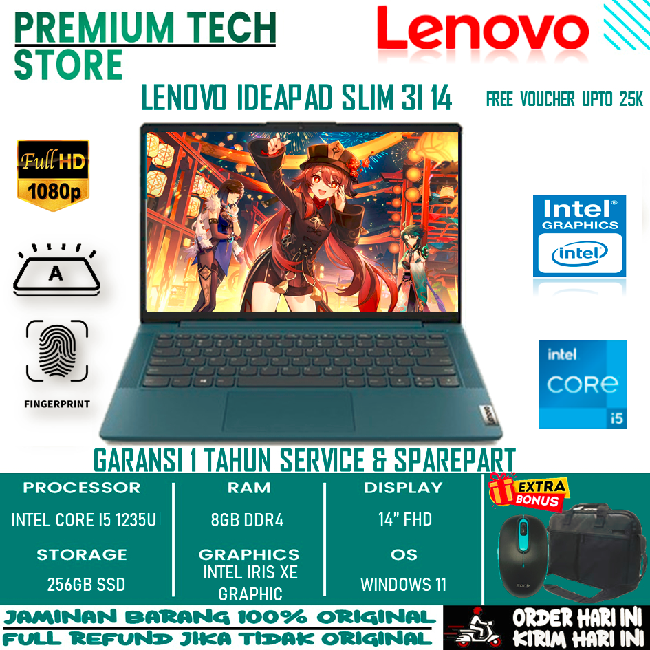 Laptop NEW Lenovo Ideapad Slim 3I 14 Intel I5 1235U 8GB Ram 256GB Ssd 14 UHD Fhd Bl Windows 11 TERMURAH