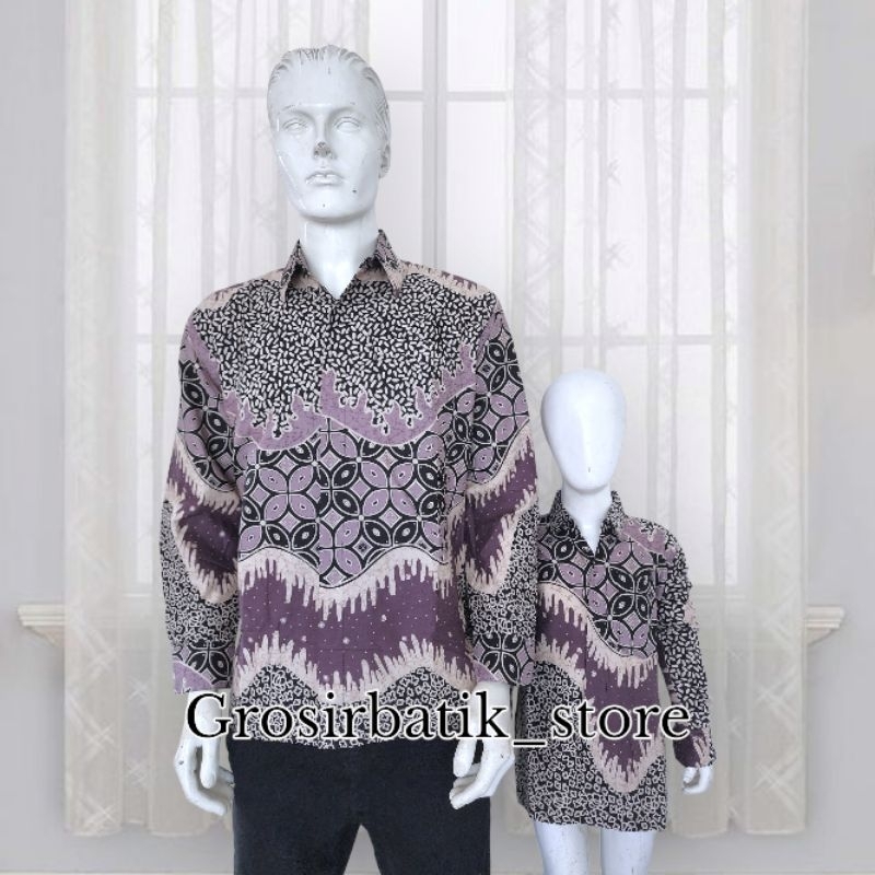 BAJU BATIK COUPLE AYAH DAN ANAK katun premium ungu lilac best seller