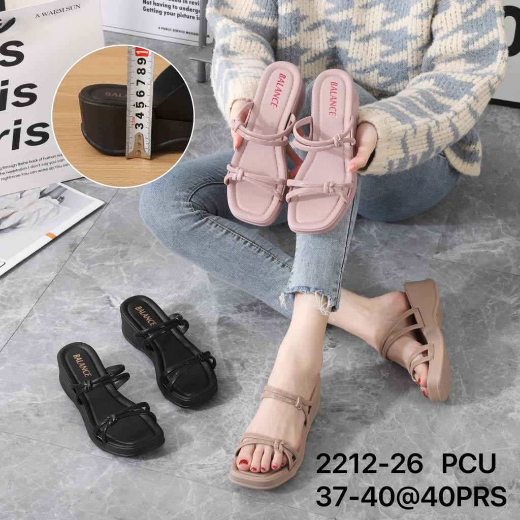 Sandal Selop Wanita Karet Import BALANCE Motif Ban 2 Glitter Ringan Empuk Sol Tebal 5 Cm  / 2212-26