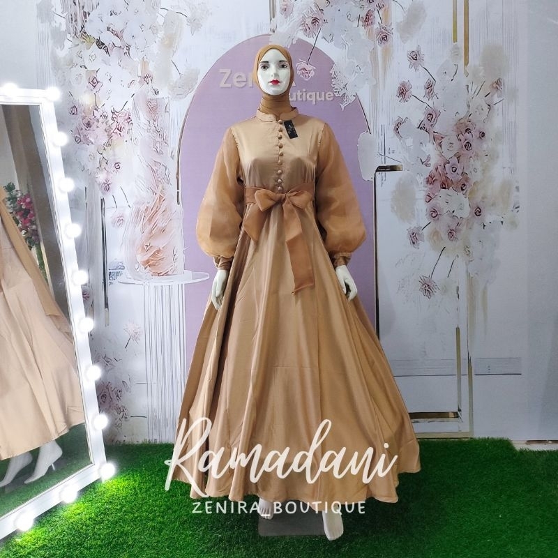 RAMADANI Dress full Umbrella lengan bishop organza by zenira butik / Baju Lebaran mewah / Couple kondangan / Wisuda / Lamaran / Prewedding / ukuran Kecil hingga jumbo