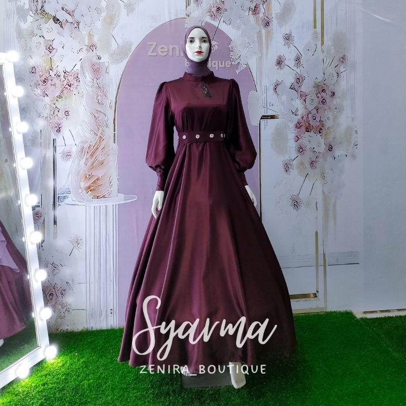 SYARMA DRESS baju lebaran lengan balon bishop / pesta / prewedding / wisuda / kondangan / couple / gamis remaja tersedia ukuran kecil hingga jumbo