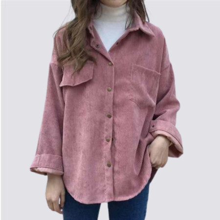 XIAOZHAINV Kemeja Corduroy Lengan Panjang Korean Style Oversize Atasan Wanita 0012