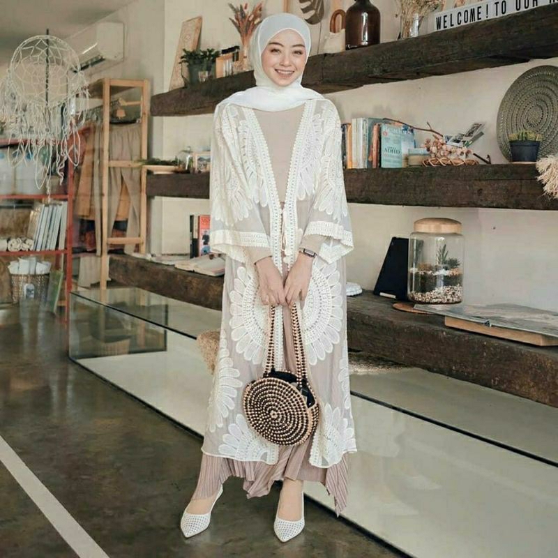 Sunny Outer, KARDIGAN WANITA MUSLIM BAHAN BRUCADE LACE IMPORT LD 130 TERJUMBO TERMURAH TERLARIS OOTD MODIS