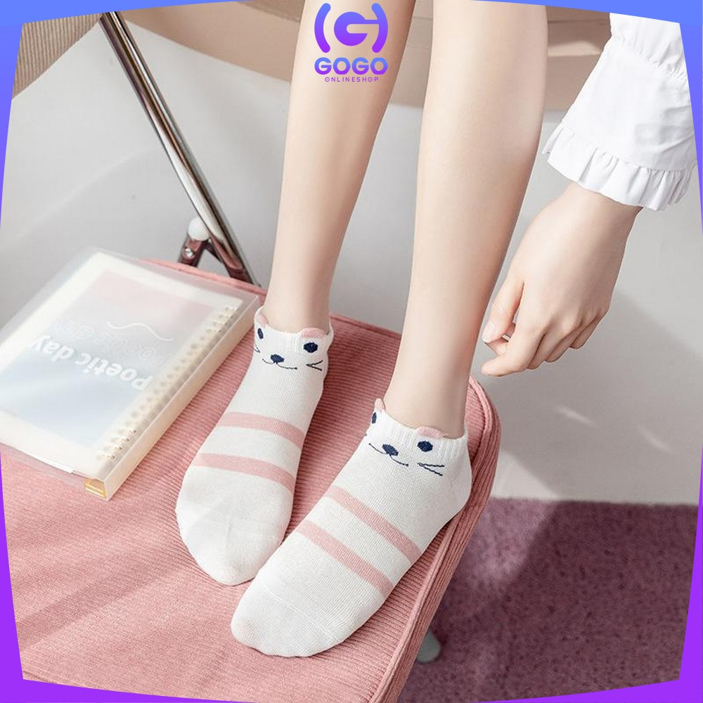 GOGO-P571 Kaos Kaki Wanita Korea Motif Kucing Ankle Socks / Kaoskaki Pendek Cat Semata Kaki Karakter Korean Fashion Women Sock Import