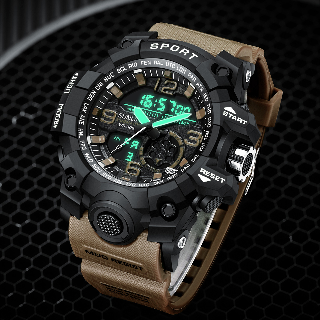 Sunlifex Jam Tangan Pria D002 Original Olahraga Jam Digital Multifungsi Tali Silikon Jam Tangan Cowok-5