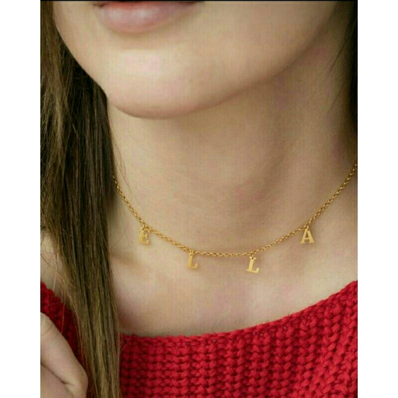 Kalung rumbai / kalung nama model rumbai / kalung titanium wanita lapis emas anti karat / kalung