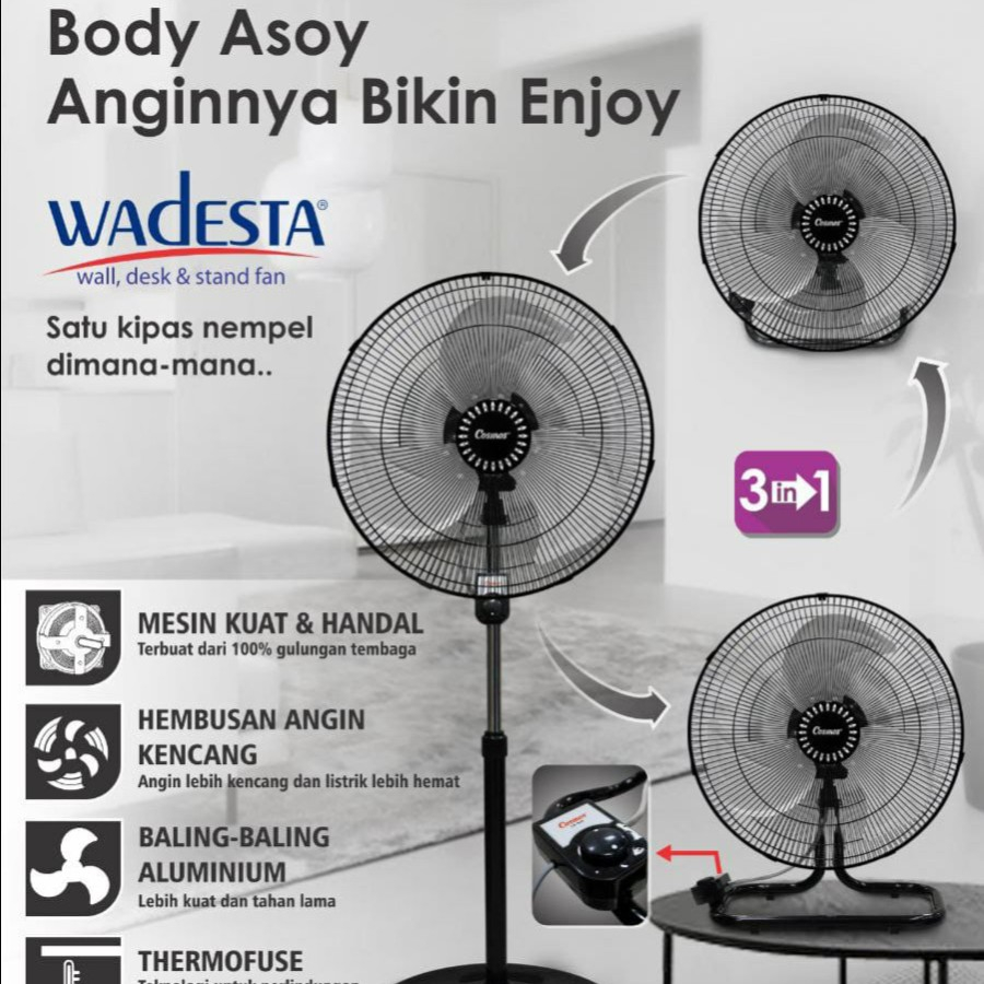COSMOS Kipas Angin Berdiri Stand Fan Wall Fan Kipas Tembok Dinding Stainless 3In1 18 Inch Industrial