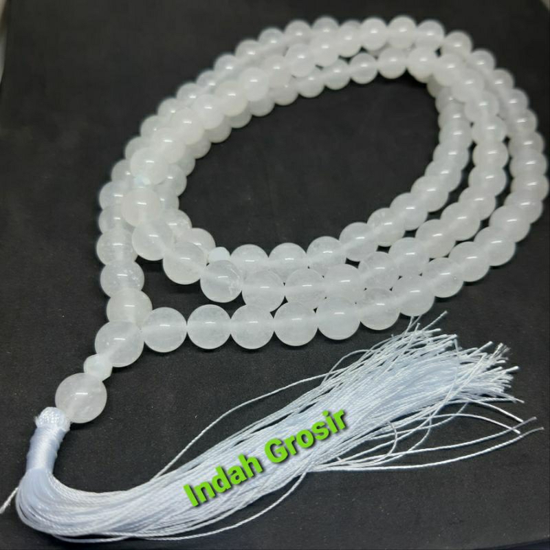 Tasbih batu giok putih salju 10mm 99butir