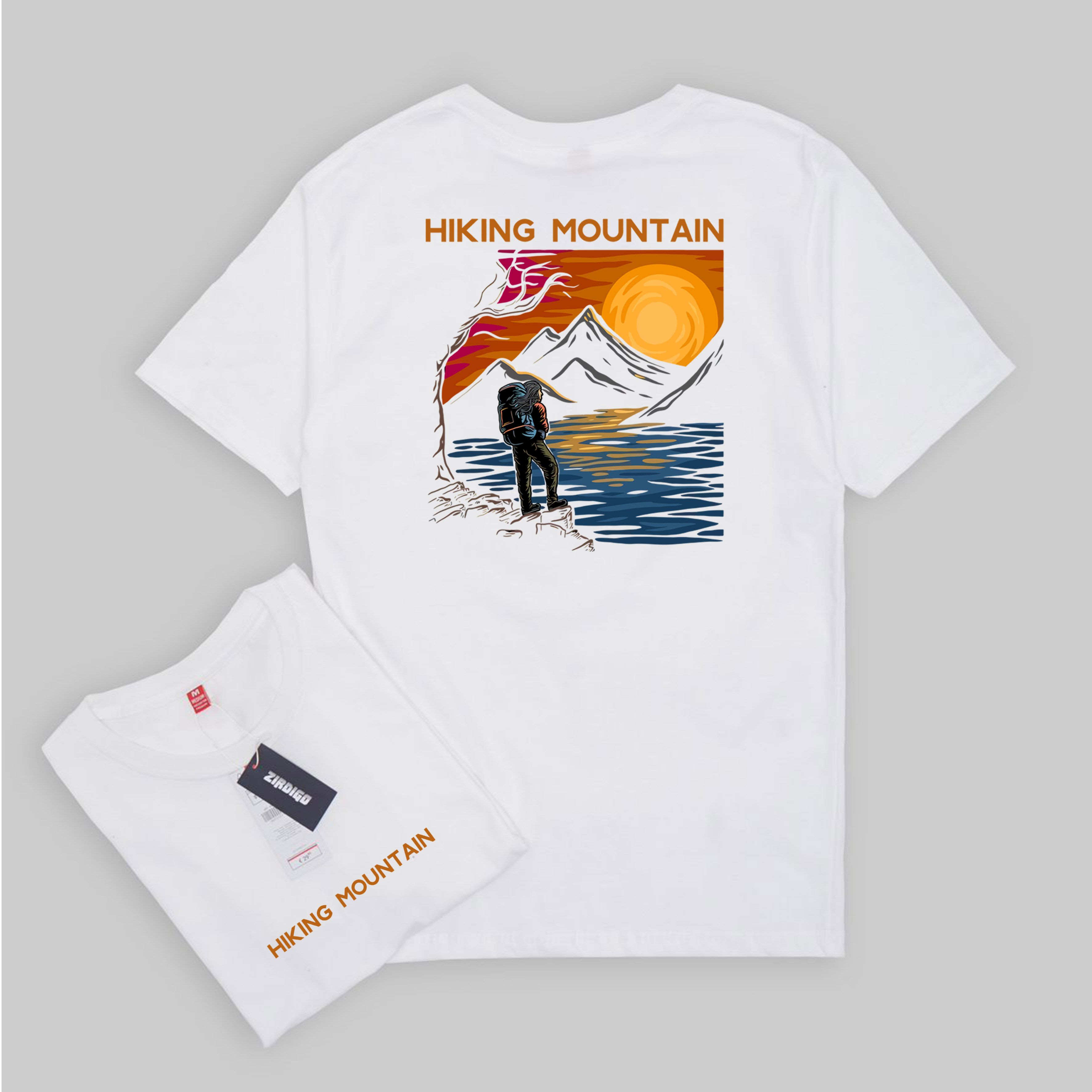 Zirdigo Kaos Distro Hiking Mountain debe Lengan Pendek Print Quality Baju Pria-Putih