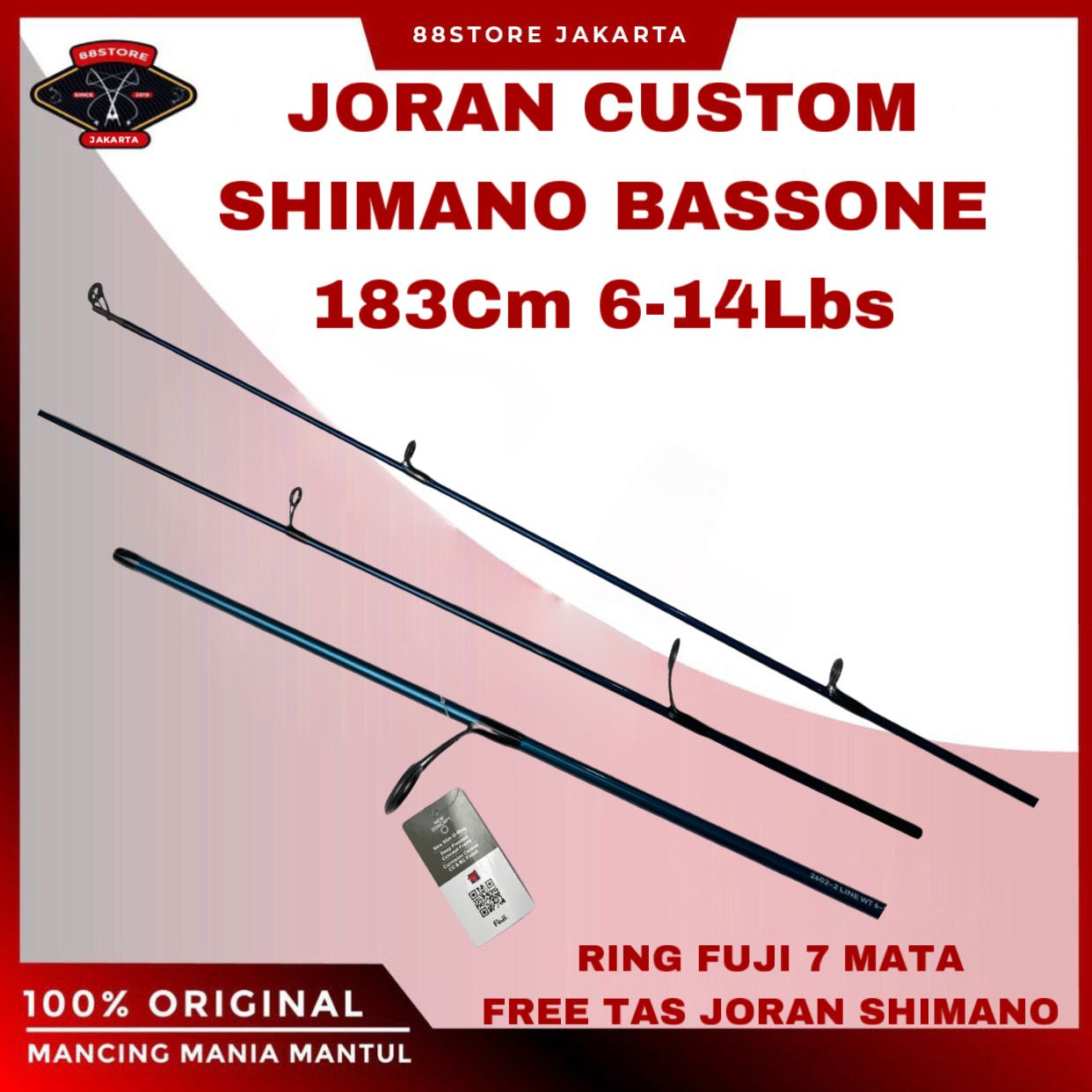 88storejakarta joran custom shimano bassone 6-14lbs max drag 7kg free tas joran shimano