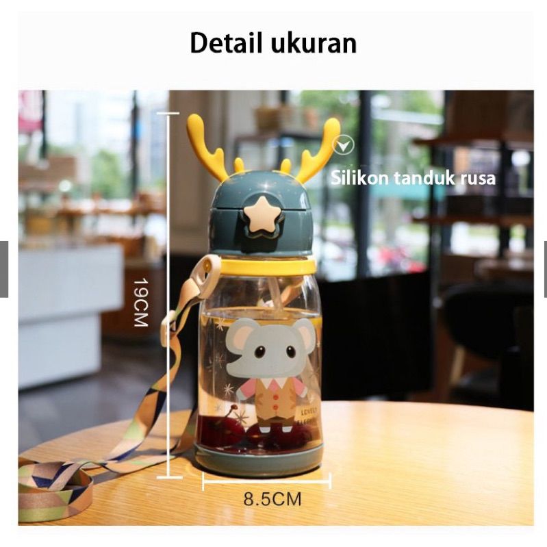 EryoneStore Botol Minum Anak Karakter Kartun Botol Air Minum Anak Sedotan 610ml Model Tanduk Rusa Lucu Free Tali Panjang Dan Sticker Karakter Unik Botol Minum Sekolah Lucu Viral