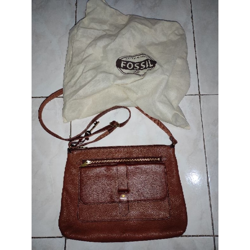 Tas Fossil preloved wanita kinley crossbody leather brown bag ori (baca deskripsi difoto)