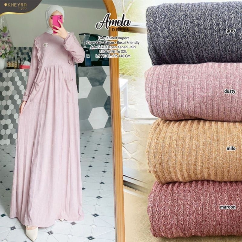 MOCA Zalora Likra Amela Busui Kanan kiri Fatima D02 Putih Allsize Gamis Eksklusif Busui  solo KYR