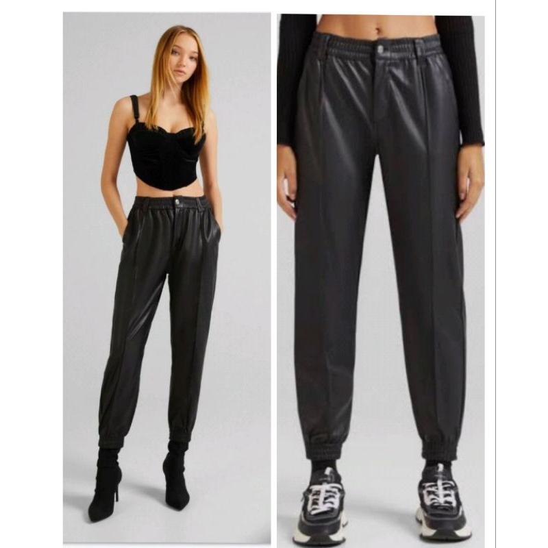 Celana Jogger B*ershka Faux LATHER Jogger Pants