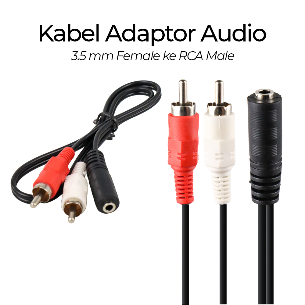 Kabel Adapter Audio 3.5mm Female ke RCA Male HiFi 25cm - Black