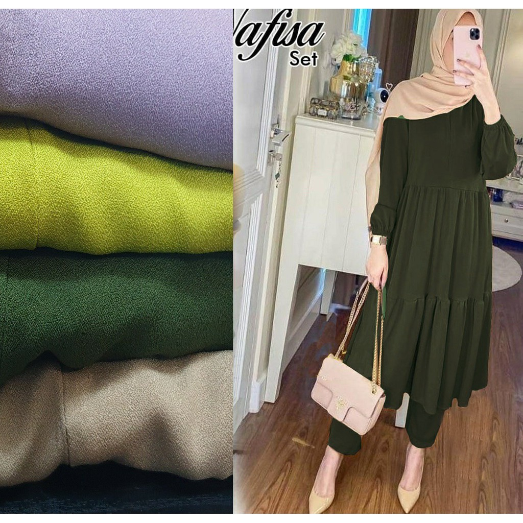 ONE SET NAFISA MAT ITY MANGO CREPE SIZE S M L XL XXL SETELAN CELANA WANITA SETCEL FASHION MUSLIM MODERN UKURAN KUMPLIT KECIL NORMAL BESAR GEDE BIG JUMBO OVERSIZE MODEL GAMIS CANTIK SUDAH TERMASUK CELANA PAKAIAN REMAJA DEWASA KALEM SIMPEL NYAMAN DI PAKAI