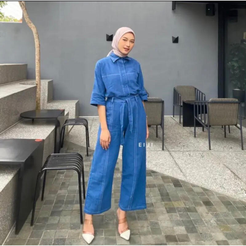 ONE SET MUSLIM KEMEJA LINEN WANITA | SETELAN KULOT KEMEJA LINEN WANITA SETELAN KULOT WANITA KEMEJA L