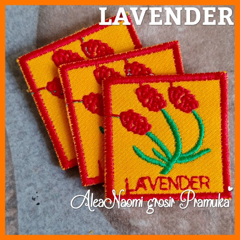 tanda regu Pramuka Putri bordir bunga Lavender tanda regu bunga Lavender bordir tanda regu Lavender bordir