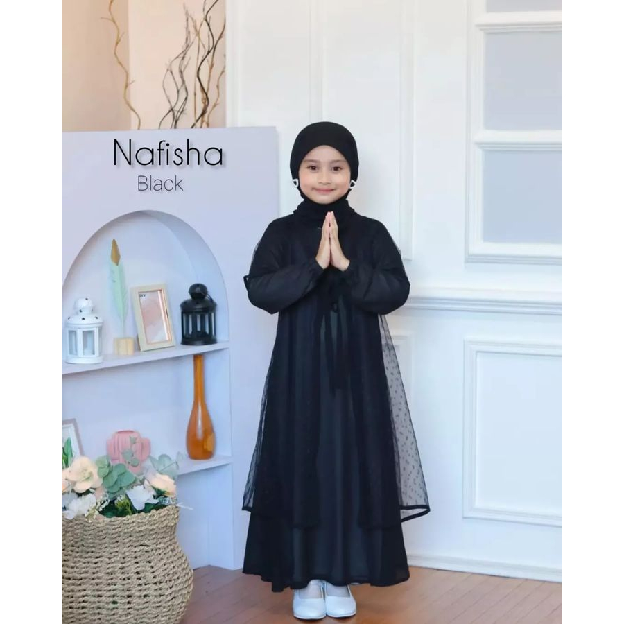 GAMIS ANAK NAFISHA KIDS SET PASHMINA BAHAN CERUTY BABYDOLL MIX TILE LD 80 - 95 PB 105 9 - 12 TH INNER OUTER PISAH ZIPPER DEPAN GAMIS ANAK TERBARU 2023 MODEL TERBARU DRESS ANAK PREMPUAN BAJU MUSLIM MODERN ANAK MODEL TERBARU WARNA SAGE