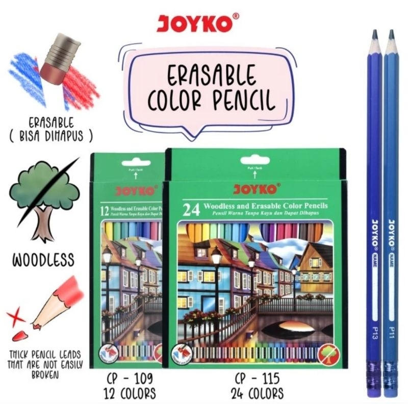 

Pensil Warna Joyko Panjang Erasable Ada Penghapus Pensil Warna Tanpa Kayu