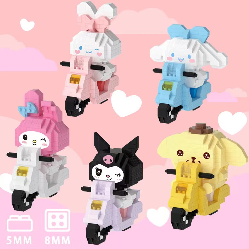 [Diskon 50%]Mainan Balok Susun Kartun Sanrio Kuromi Melody Cinnamoroll Pom Pompurin block Bersepeda 3D Nano Block Puzzle Building Bricks Mainan Blok Mainan Anak DIY Mainan Edukasi Yang Lucu Mainan Perempuan