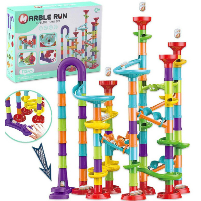 Marble Run Building Blocks 113 Pcs / DIY Set Mainan Konstruksi 3D Maze Ball Roll / Pipa Seluncuran Bola Kelereng CBKS BS