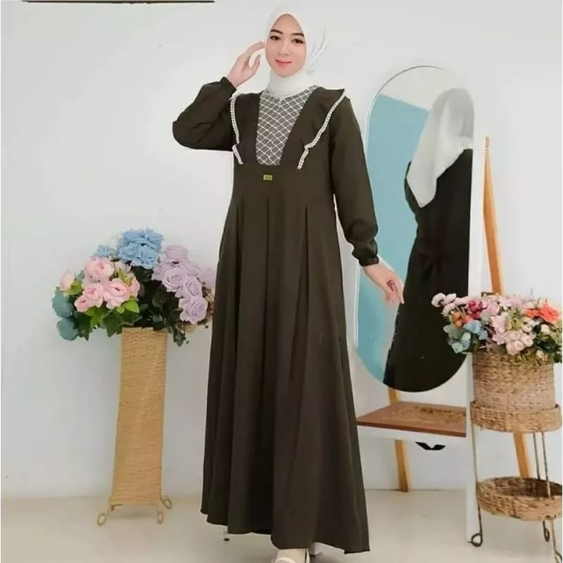 Shera Dress Baju Wanita Gamis Crinkle Premium Gamis Dewasa Aksen Renda Baju Kondangan Wanita Kekinian