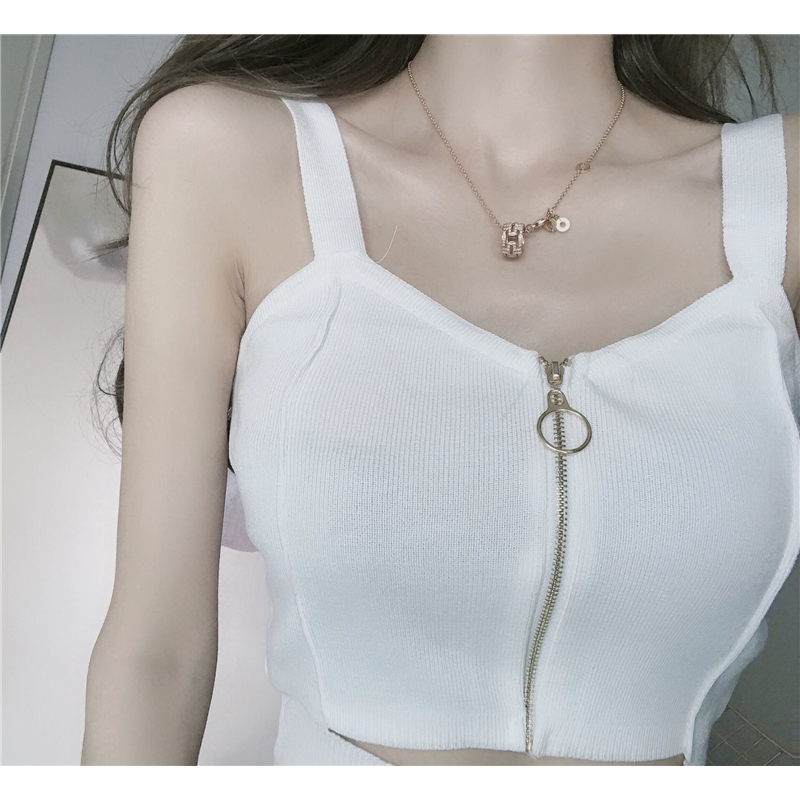 【Premium】Women V-Neck Tank Top Camisoles Zipper Knit 2144