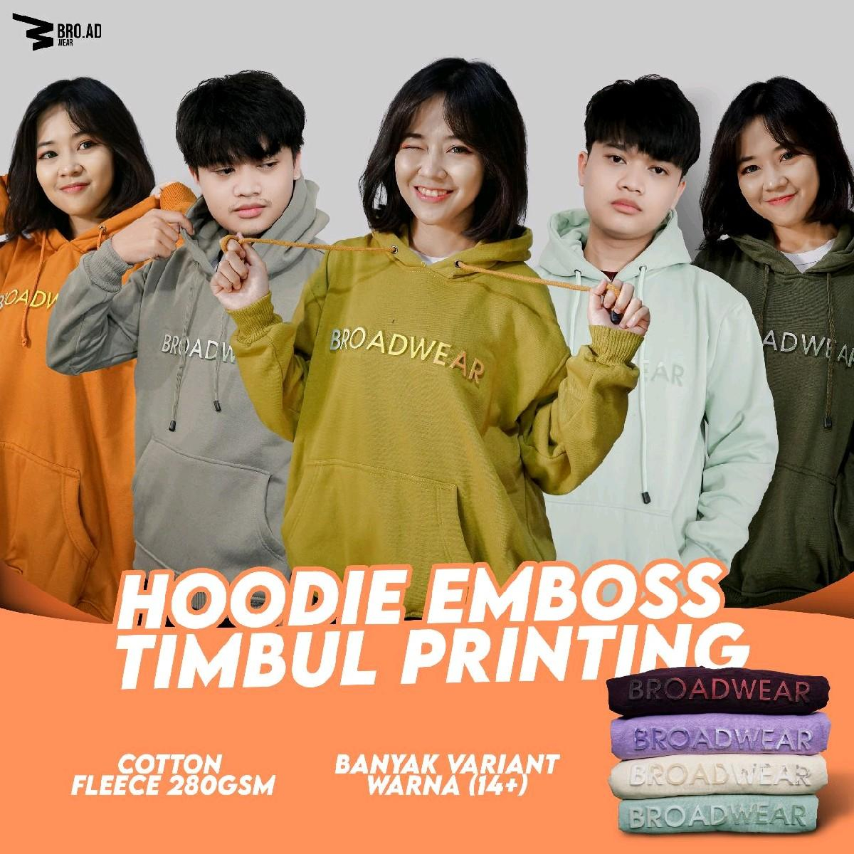 JAKET HOODIE  PRIA WANITA PULLOVER  EMBOS TIMBUL PRINTING BROADWEAR