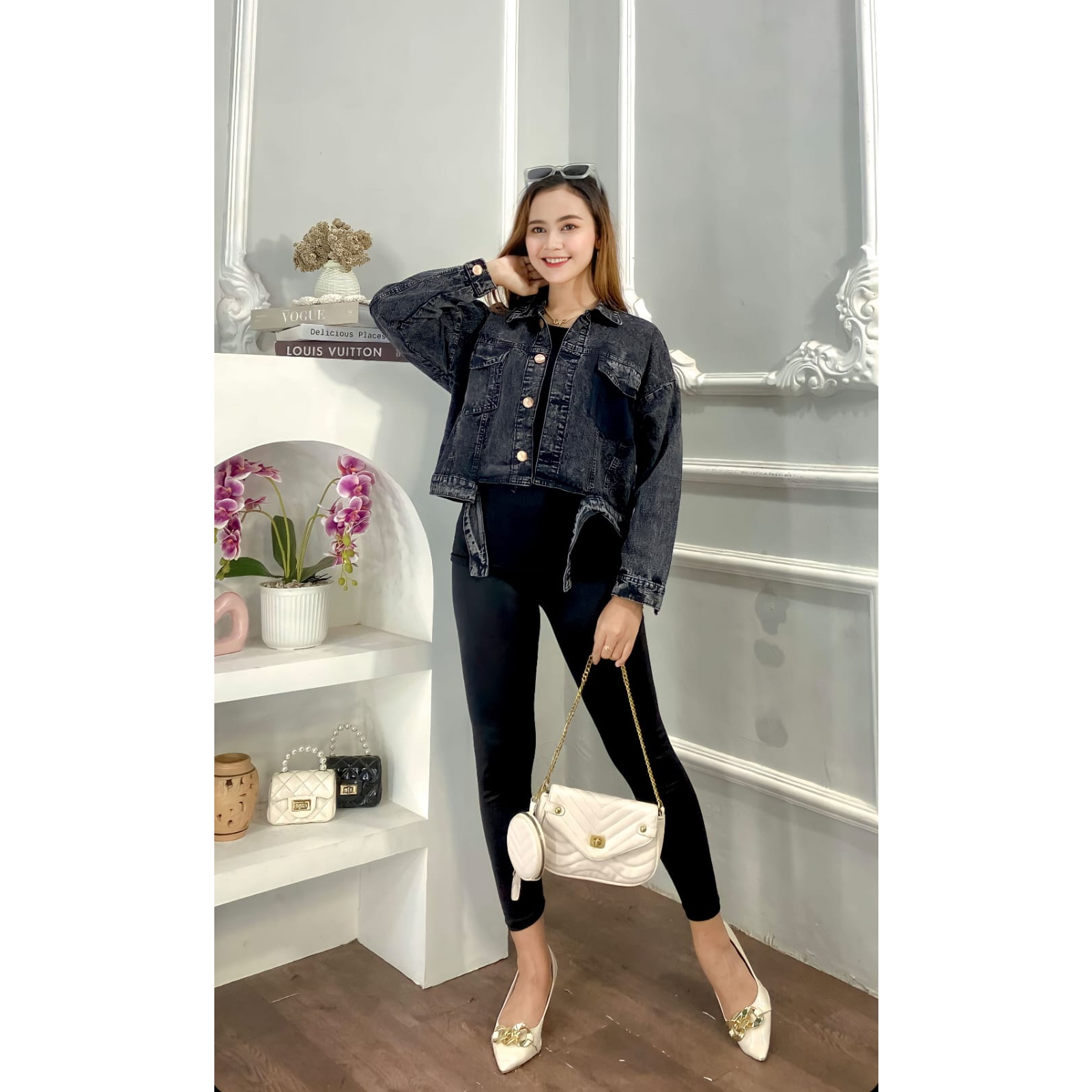 JAKET JEANS CROP DENIM WANITA SAKU VARIASI