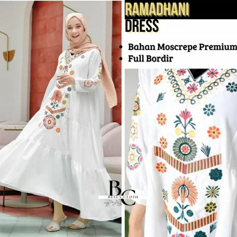 Ramadhani Dress-Gamis Putih Bordir-Dress Simpel Elegan-Baju Gamis Wanita Putih Korea Terbaru Baju Mu