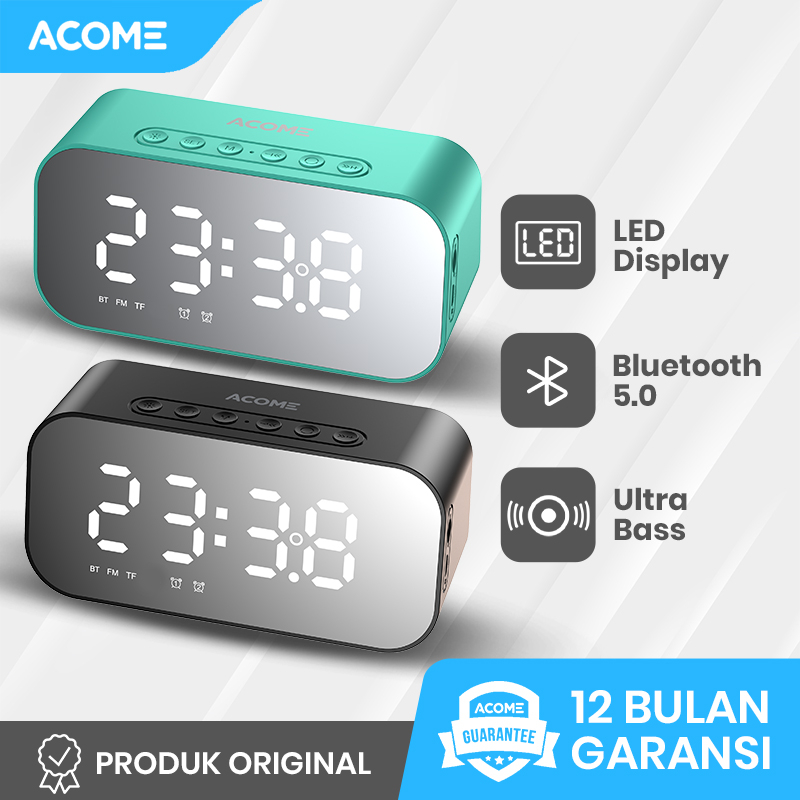 Acome Speaker Bluetooth 5.0 Jam Alarm LED Display Ultra Bass Garansi Resmi 1 Tahun A5