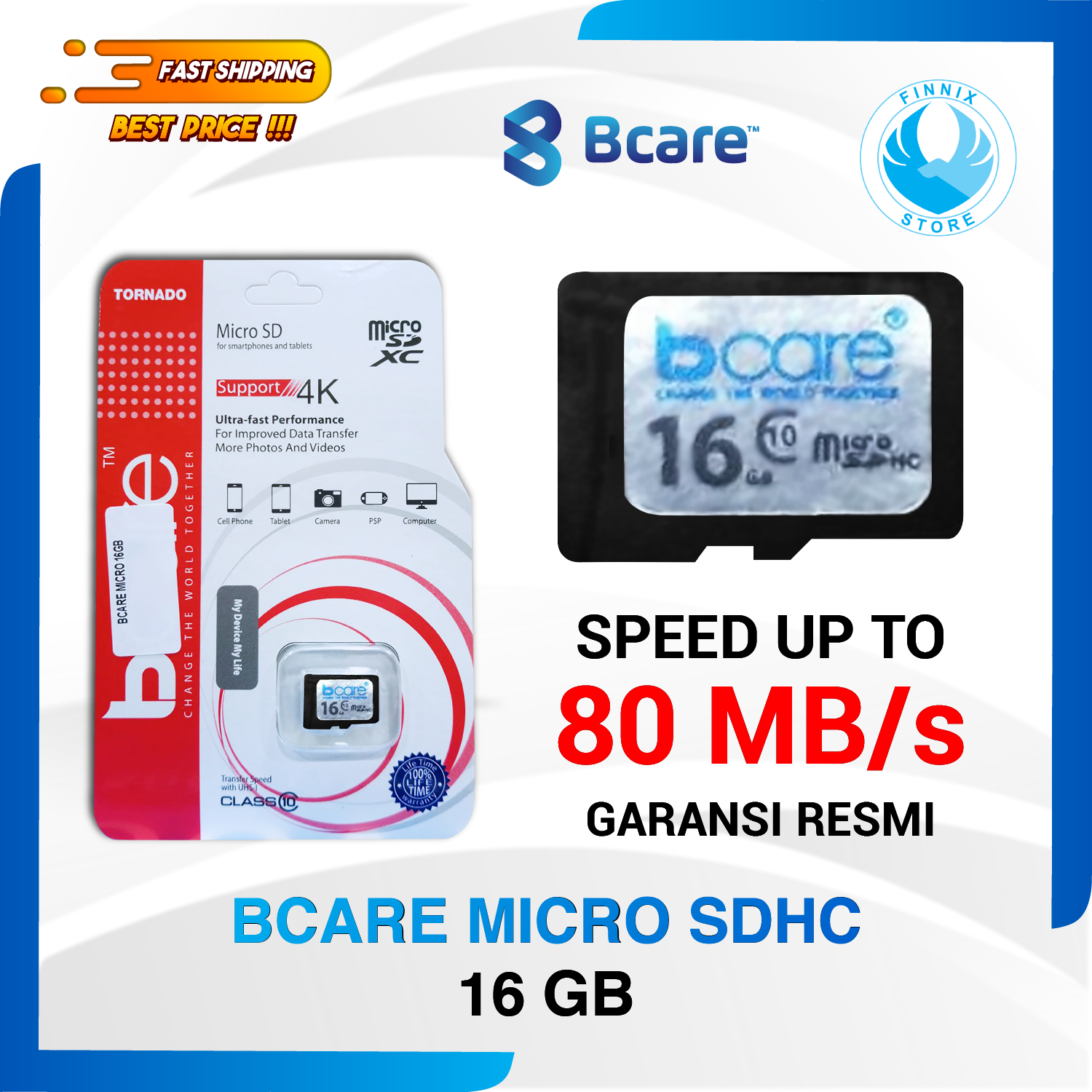 Bcare Micro SD Class 10 100Mbps - 4GB / 8GB / 16GB / 32GB / 128GB