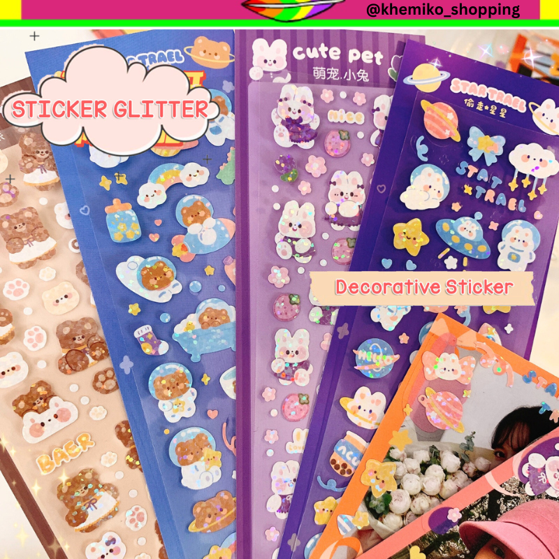 

STIKER LASER SINGLE GLITTER HOLOGRAM MOTIF RABBIT BEAR BUBBLE CUTE LUCU WATERPROOF MODEL KOREA @khemikoshopping