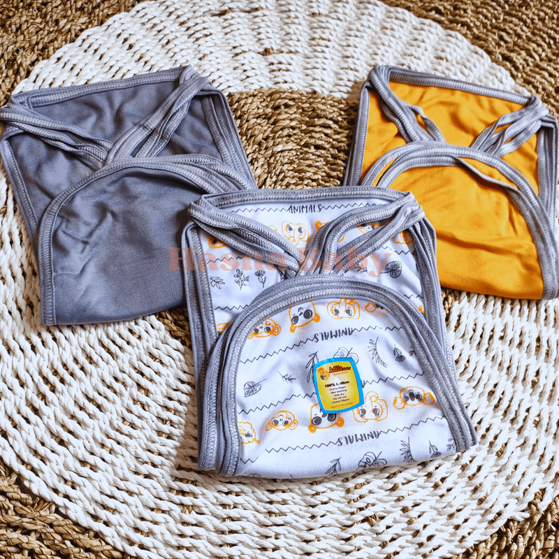 Paket Popok Tali Lusinan seri Abu Kuning Mustard Popok Tali Bayi Baru Lahir, Baby NewBorn Gift Set -Juragan Lebak