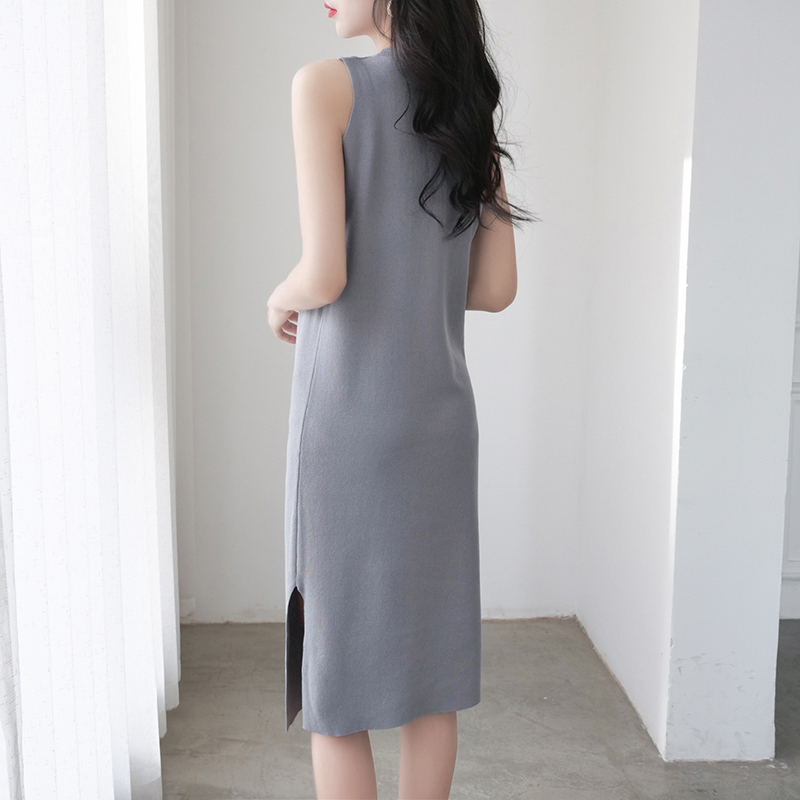 【Premium】Korean Midi Dress Bodycon Armsless Casual 2100