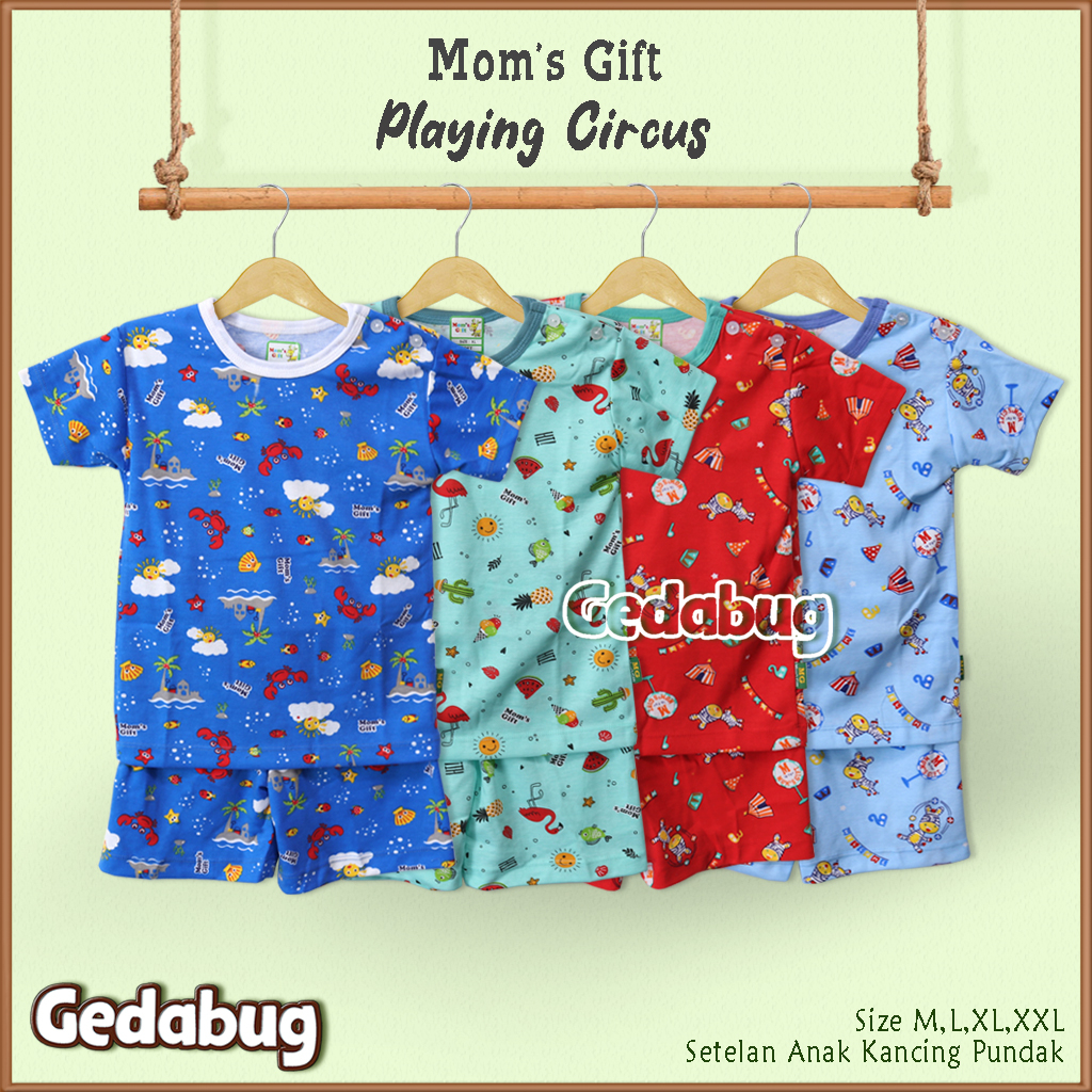 Setelan Kaos Anak Moms Gift Playing Circus PENDEK | Setelan Baju bermain Anak Mom's Gift | Gedabug