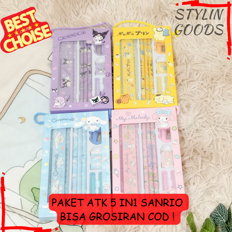

SET ALAT TULIS 5 IN 1 MURAH SANRIO KD-136SLD / ATK 5 IN 1 PAKET ALAT TULIS ANAK STATIONERY CUTE READY BISA COD