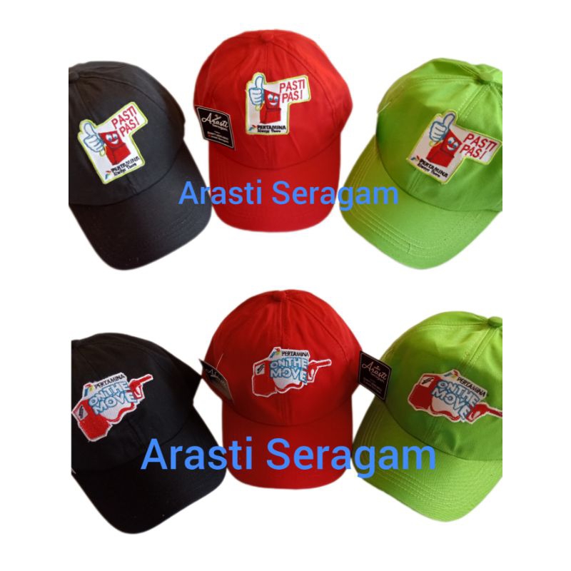 Topi Pertamina SPBU Logo Pasti Pas dan On The Move Tanpa List Putih