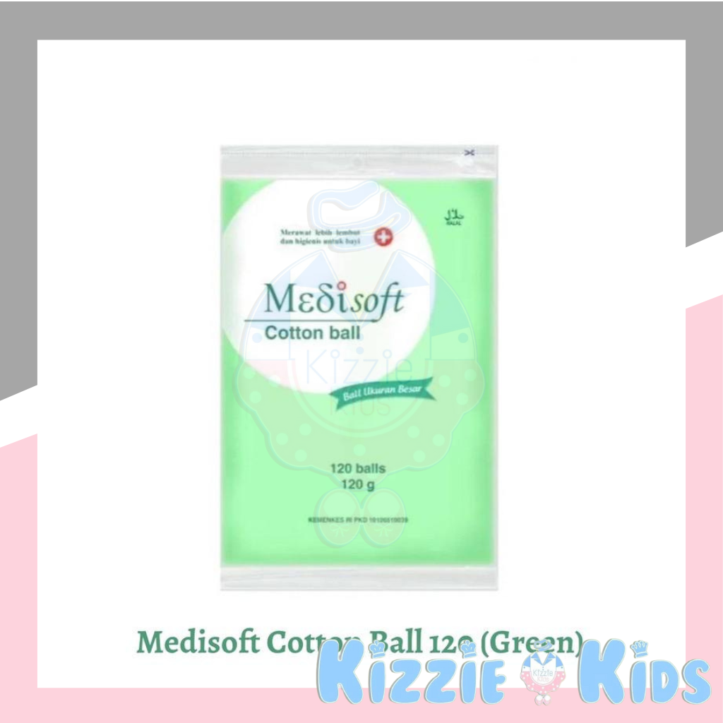 Medisoft Cotton Ball HIJAU / Kapas Bulat BESAR 120 balls (Baru) / Kapas Bayi