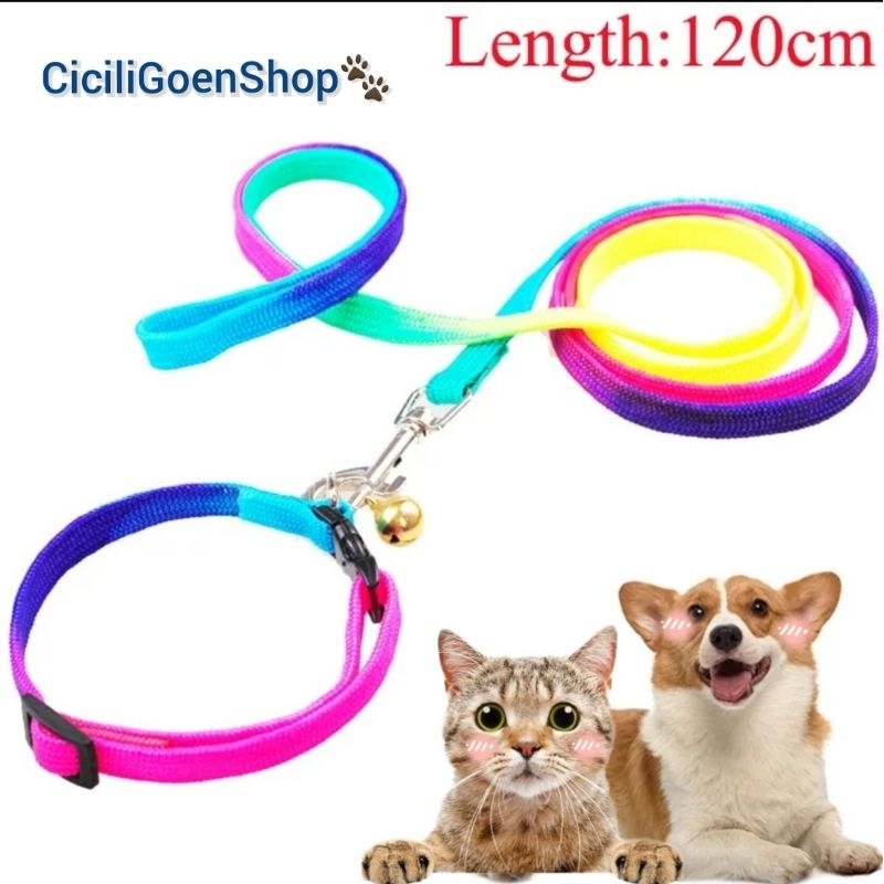 Kalung rainbow 1cm wrn sembur dg lonceng aksesoris collar kucing anjing kelinci murah simpel cantik