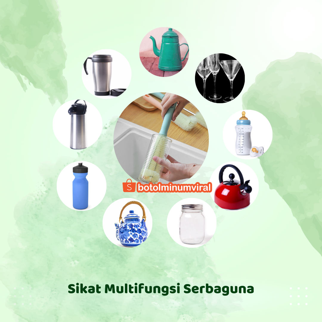 Sikat Cuci Pembersih Botol Minum Gelas Termos Gagang Panjang Nylon